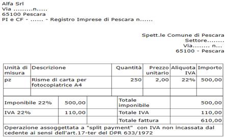 Fattura con applicazione dello split payment